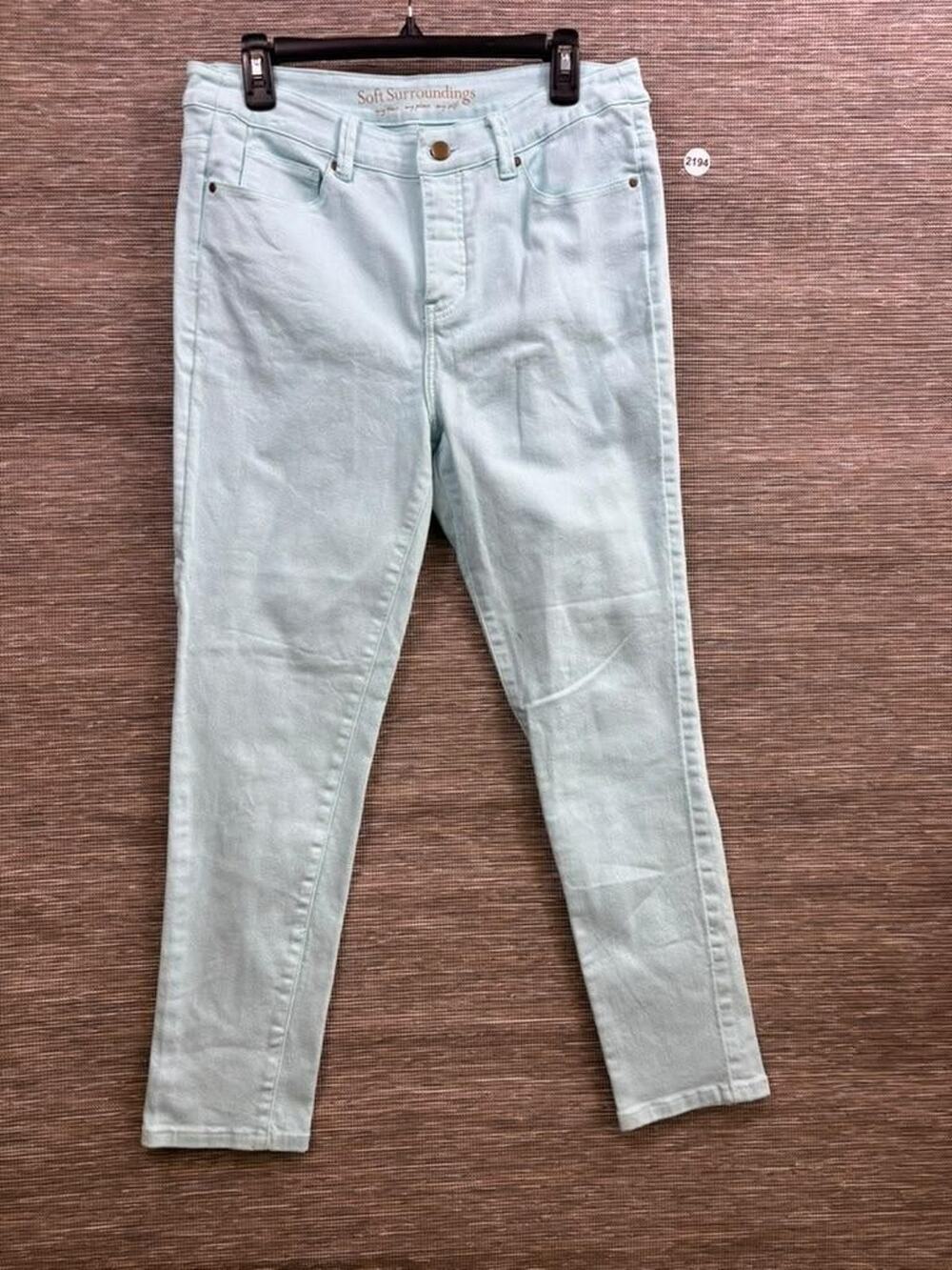 Soft Surroundings Skinny Jeans Womens Size 12 Green Mid Rise Stretch Denim